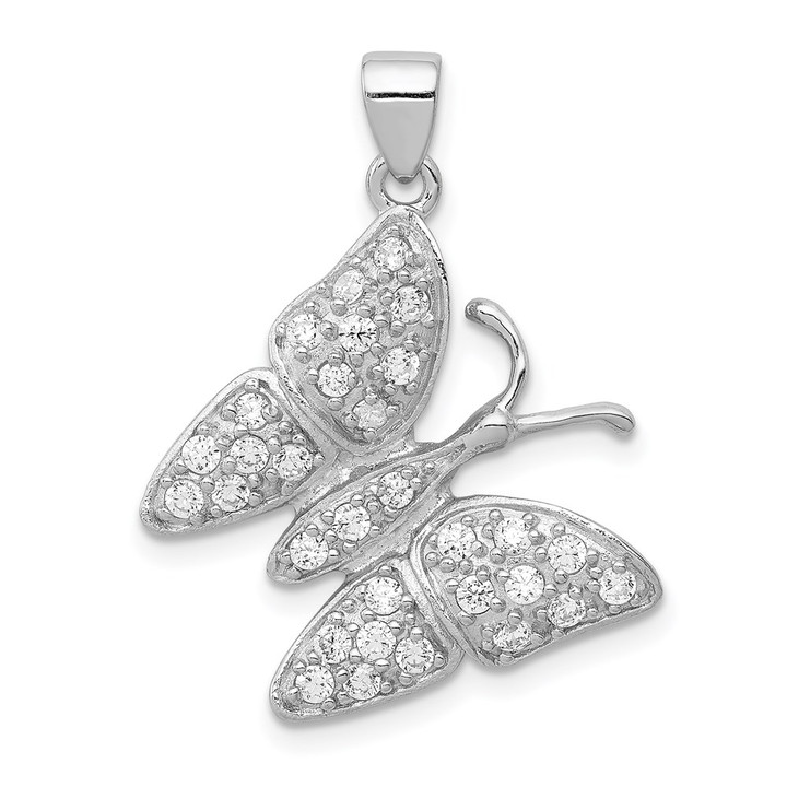 Sterling Silver Rhodium-plated CZ Butterfly Pendant QC8586