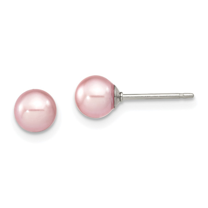Sterling Silver Rhodium Plated 5-6mm Purple Round Freshwater Cultured Pearl Post Stud Earrings QE12726