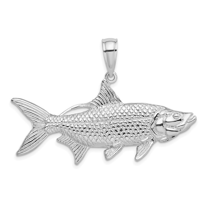 De-Ani Sterling Silver Rhodium-Plated Polished 3D Oxeye Tarpon Fish Pendant QC10178