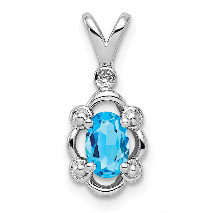 Sterling Silver Rhodium-plated Light Swiss Blue Topaz & Diam. Pendant QBPD21DEC