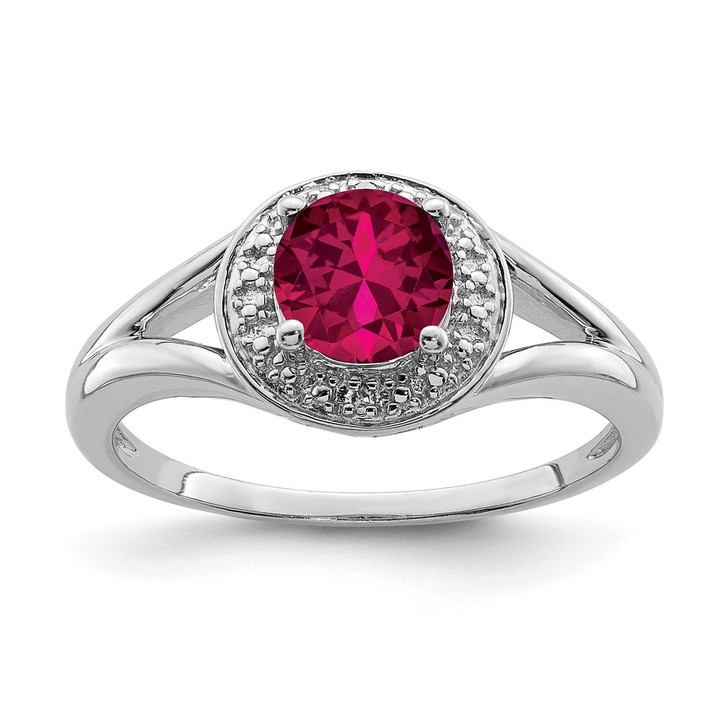 Sterling Silver Rhodium-plated Diam. & Created Ruby Ring QBR11JUL-5