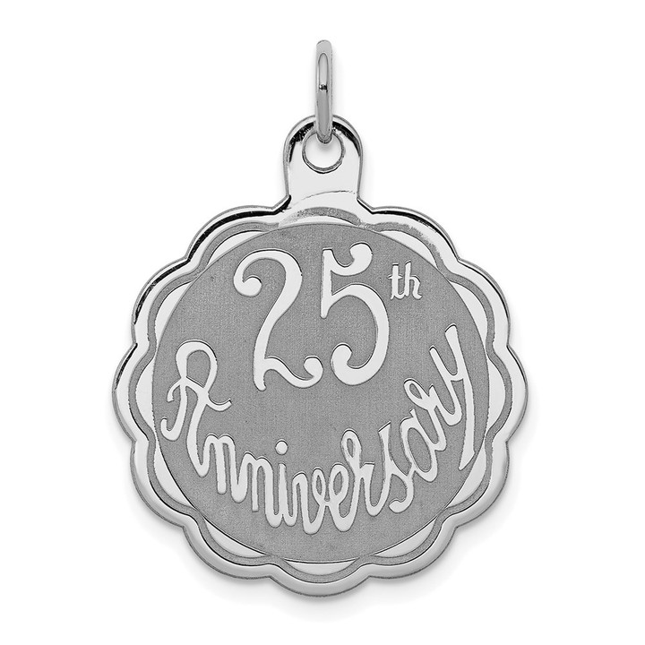 Sterling Silver Rhodium-plated 25th Anniversary Disc Charm QC2285