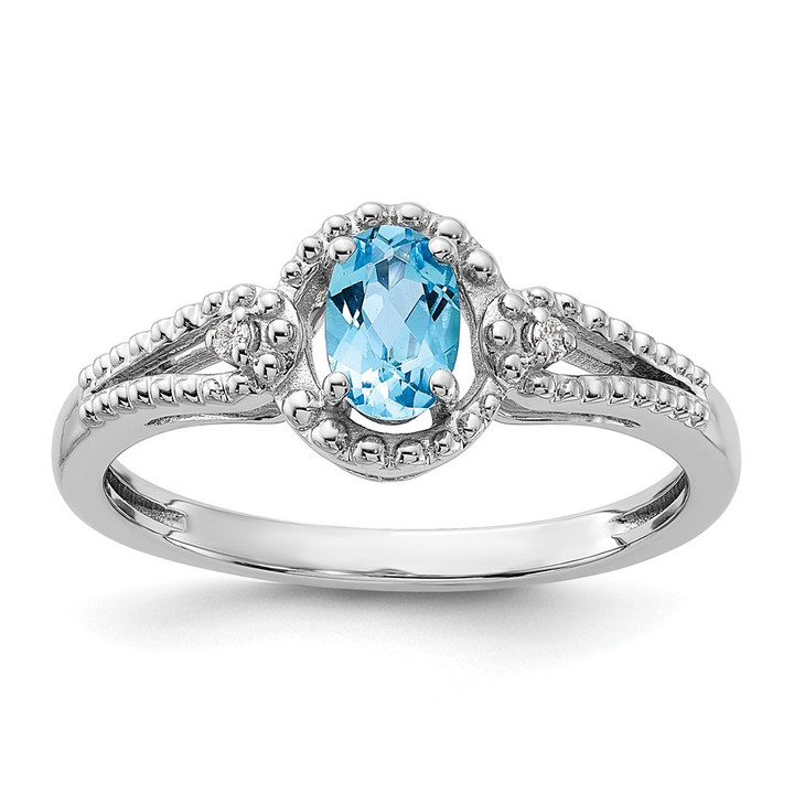 Sterling Silver Rhodium-plated Light Swiss Blue Topaz & Diam. Ring QBR16DEC-7