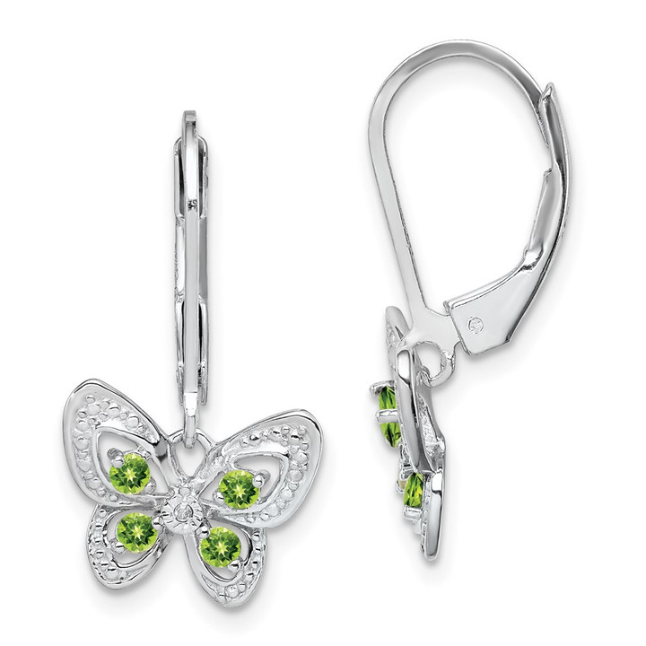 Sterling Silver Rhodium-plated Peridot and Diamond Earrings QE10263PE