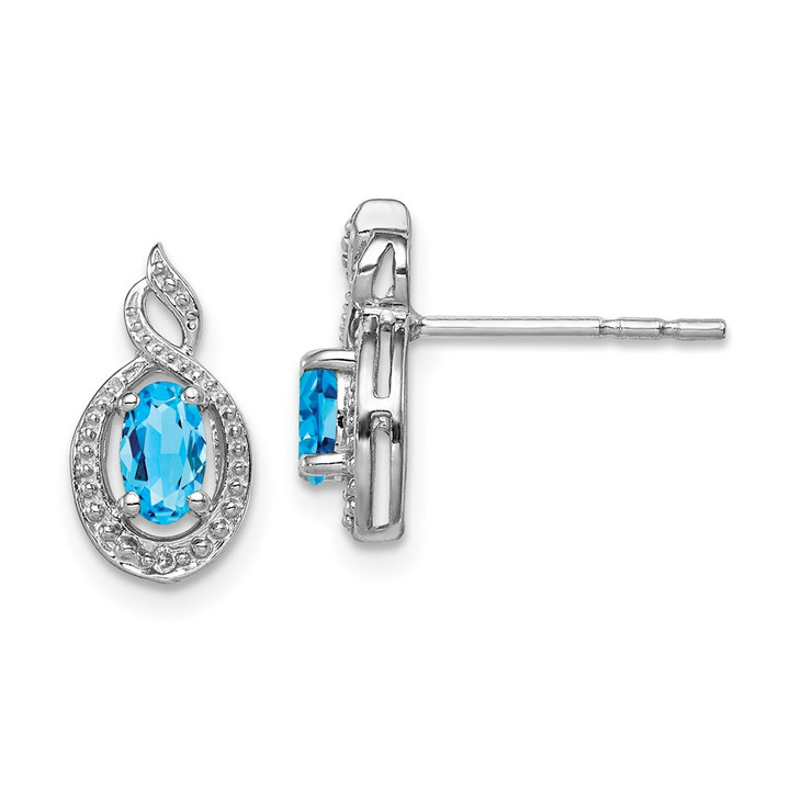 Sterling Silver Rhodium-plated Light Swiss Blue Topaz & Diam. Earrings QBE18DEC