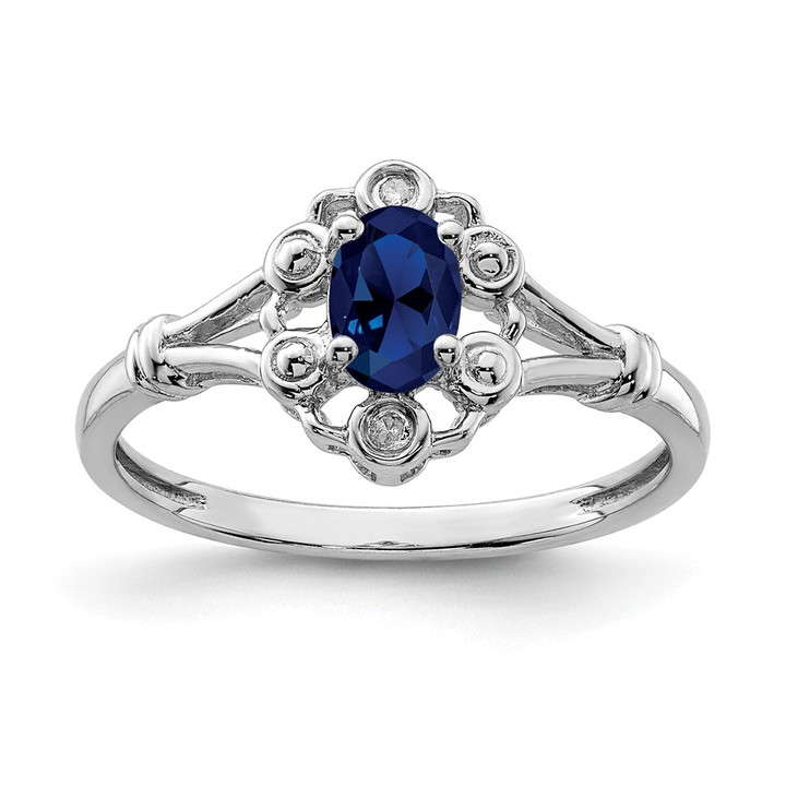 Sterling Silver Rhodium-plated Created Sapphire & Diam. Ring QBR22SEP-6