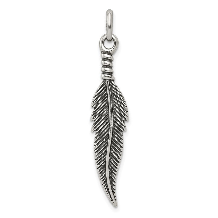 Sterling Silver Antiqued Feather Pendant QC6598