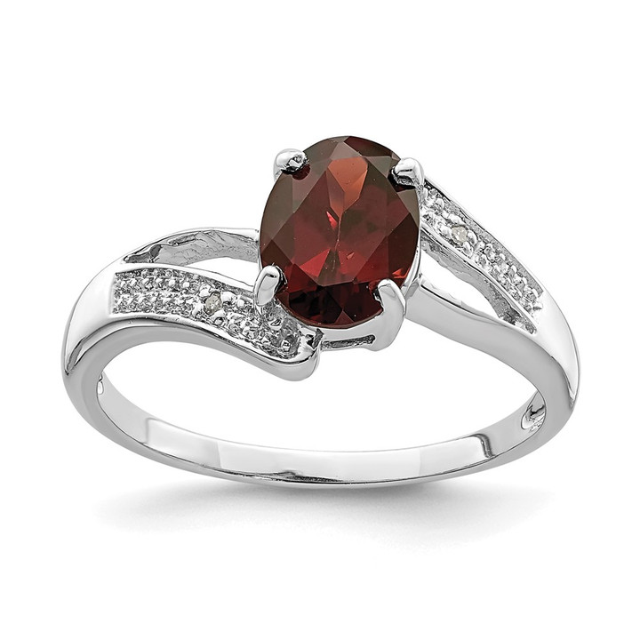 Sterling Silver Rhodium-plated Garnet & Diamond Ring QDX593-6