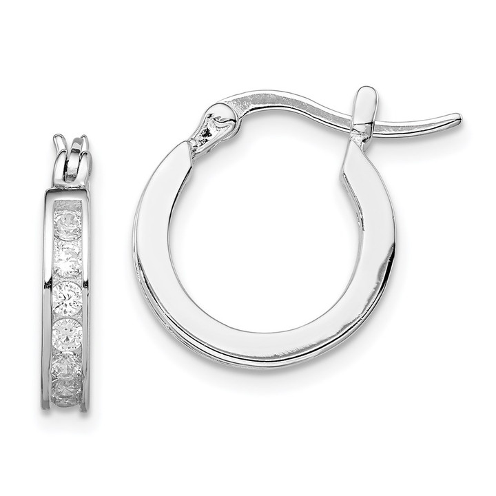 Sterling Silver Rhodium-plated CZ Hoop Earrings QE9257