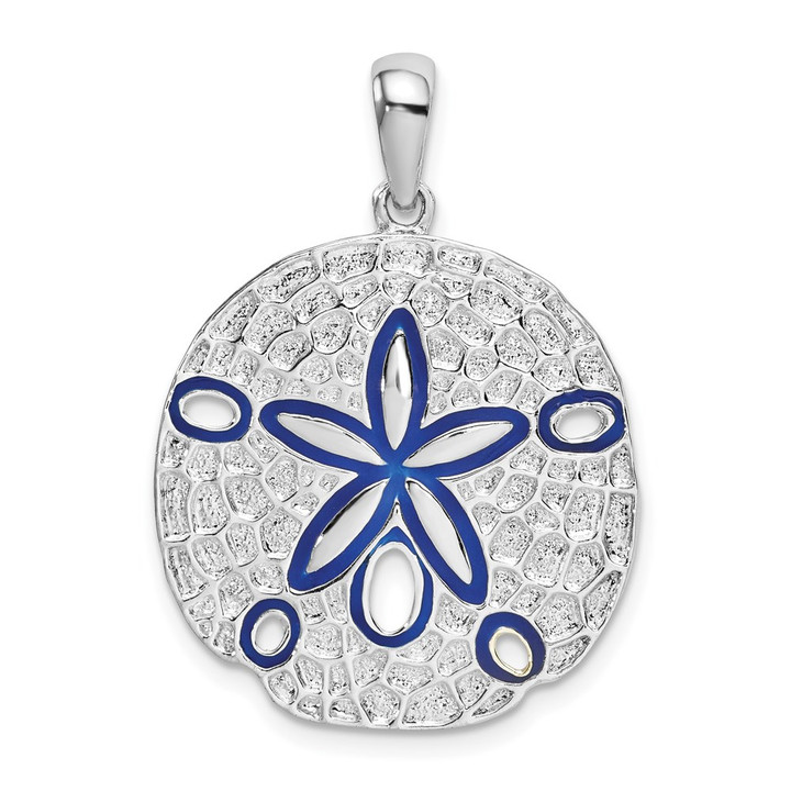 De-Ani Sterling Silver Rhodium-Plated Polished Enameled Sand Dollar Pendant QC10671