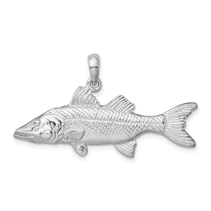 De-Ani Sterling Silver Rhodium-Plated Polished 3D Snook Fish Pendant QC10148