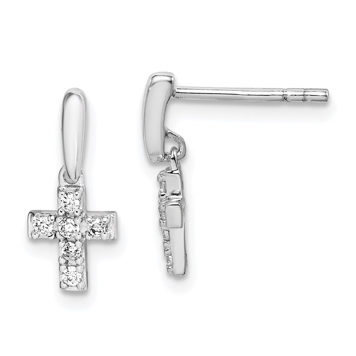 Sterling Silver Rhodium-plated Polished CZ Cross Post Dangle Earrings QE15231
