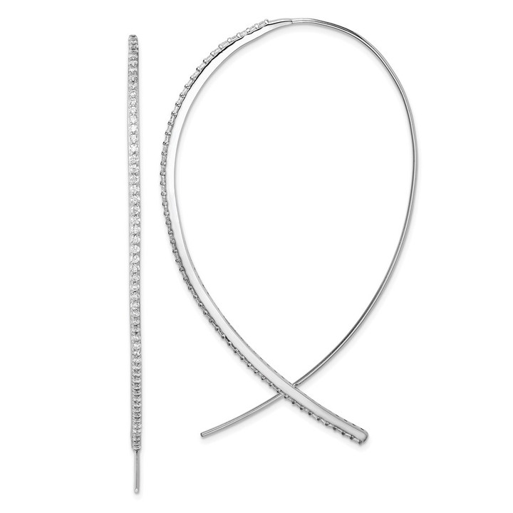 Sterling Silver Rhodium-plated CZ Threader Earrings QE14823