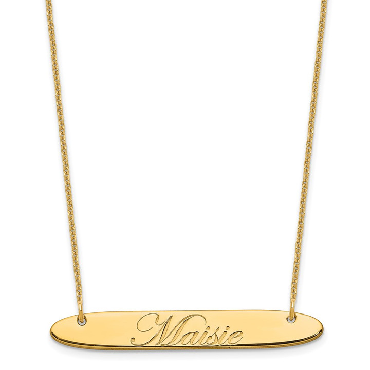 10k Yellow Gold Medium Oblong EDWARDIAN SCRIPT Bar Necklace 10XNA1221Y