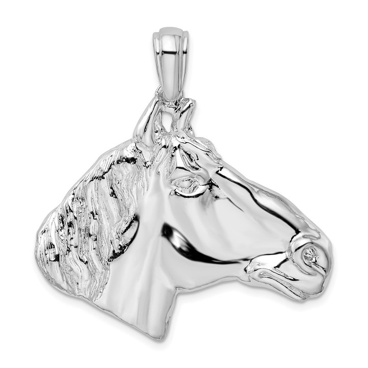 De-Ani Sterling Silver Rhodium-Plated Polished Large Horse Head Pendant QC10315