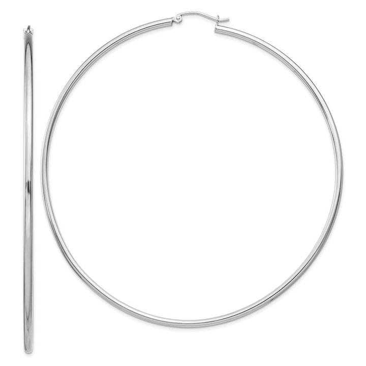Sterling Silver Rhodium-plated 2mm Round Hoop Earrings QE4381