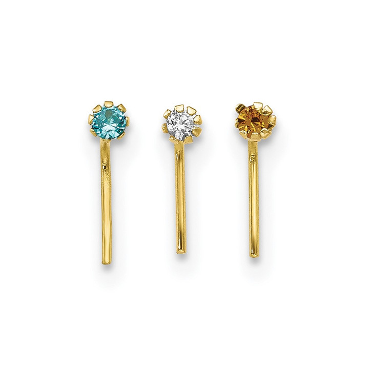 10k 1.5mm Set Of 3 CZ Nose Studs 10BD101