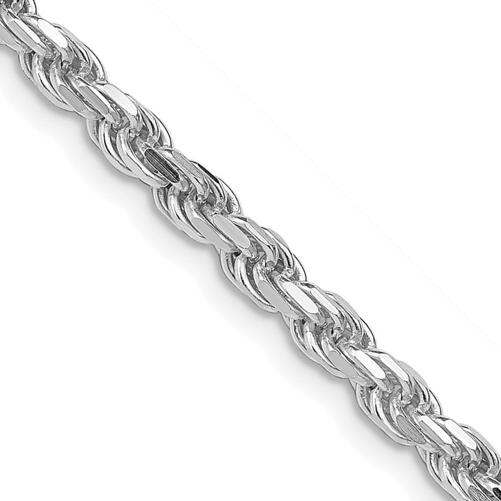 Sterling Silver Rhodium-plated 3.75mm Diamond-cut Rope Chain QDC080R-28