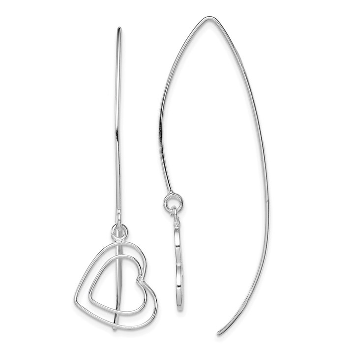Sterling Silver Rhodium-plated Heart Threader Earrings QE9075
