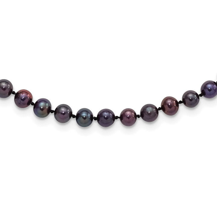 Sterling Silver Rhod-plated 5-6mm Black FWC Pearl Necklace QH5153-20