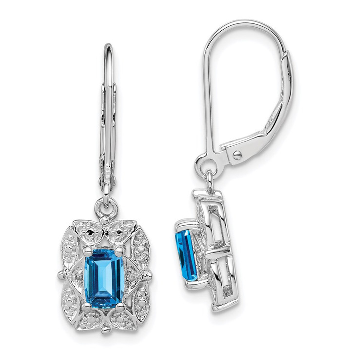 Sterling Silver Rhodium-plated Diamond and Blue Topaz Earrings QE10165BT