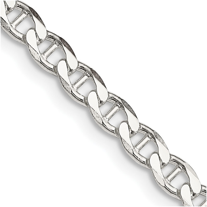 Sterling Silver 4.0mm D/C Flat Anchor Curb Chain QFAN100-24