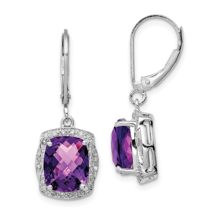 Sterling Silver Rhodium-plated Diamond and Amethyst Earrings QE10143AM