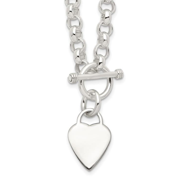 Sterling Silver Engraveable Heart Disc on Fancy Link Toggle Necklace QG1150-18