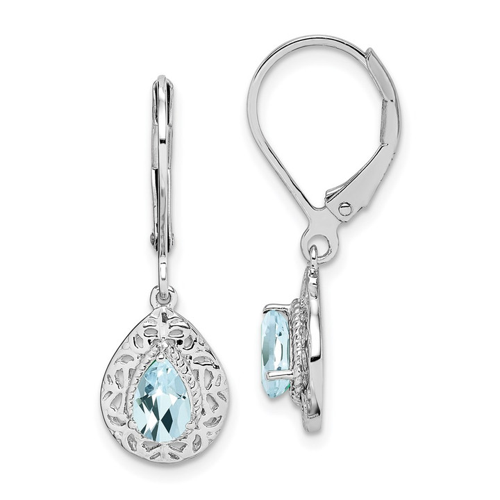 Sterling Silver Rhodium-plated Aquamarine Lever Back Earrings QE10017AQ