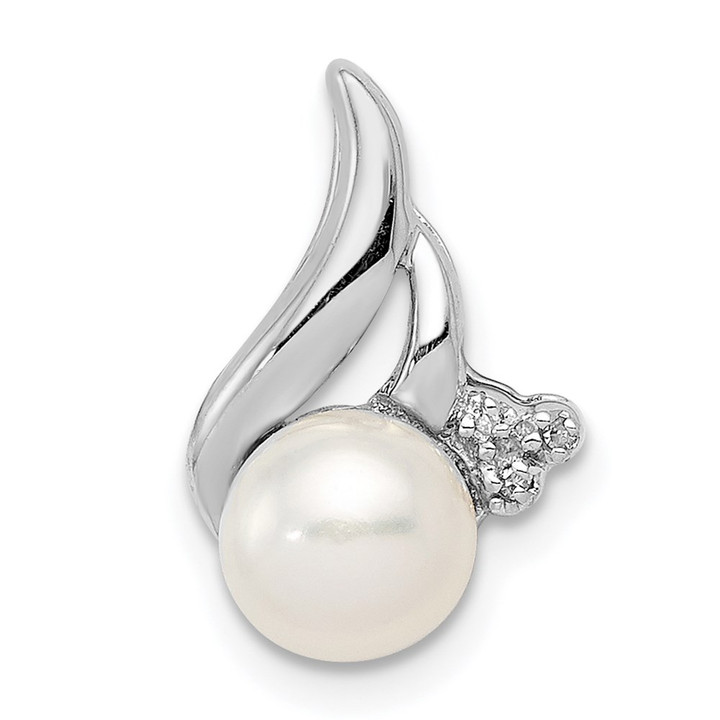 Sterling Silver Rhodium 6mm FW Cultured Pearl & Diamond Chain Slide QDX303