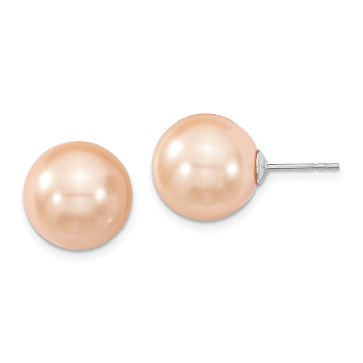 Majestik Sterling Silver Rhodium-plated 12-13mm Pink Imitation Shell Pearl Stud Earrings QMJE12P