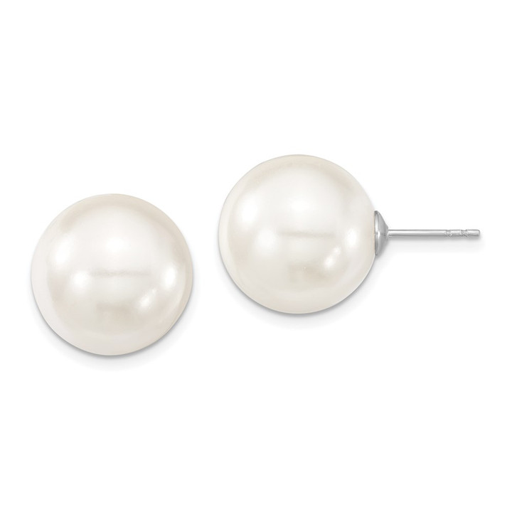 Majestic Sterling Silver Rhodium-plated 14-15mm White Imitation Shell Pearl Stud Earrings QMJE14W