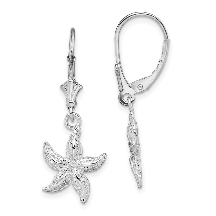 De-Ani Sterling Silver Rhodium-Plated Polished Starfish Leverback Earrings QE15567