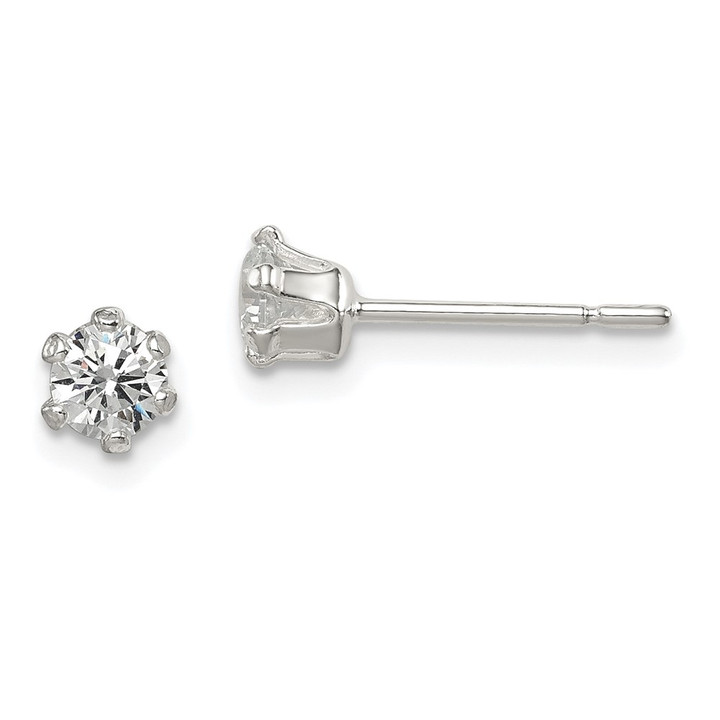 Sterling Silver Polished 4mm Round CZ Stud Earrings QE12184