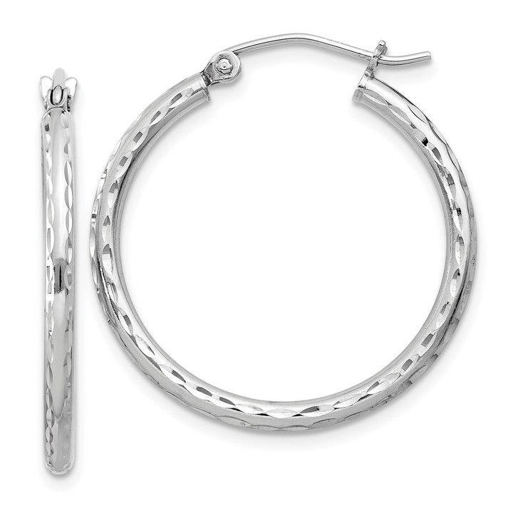 Sterling Silver Rhodium-plated 2mm Diamond Cut Hoop Earrings QE3530