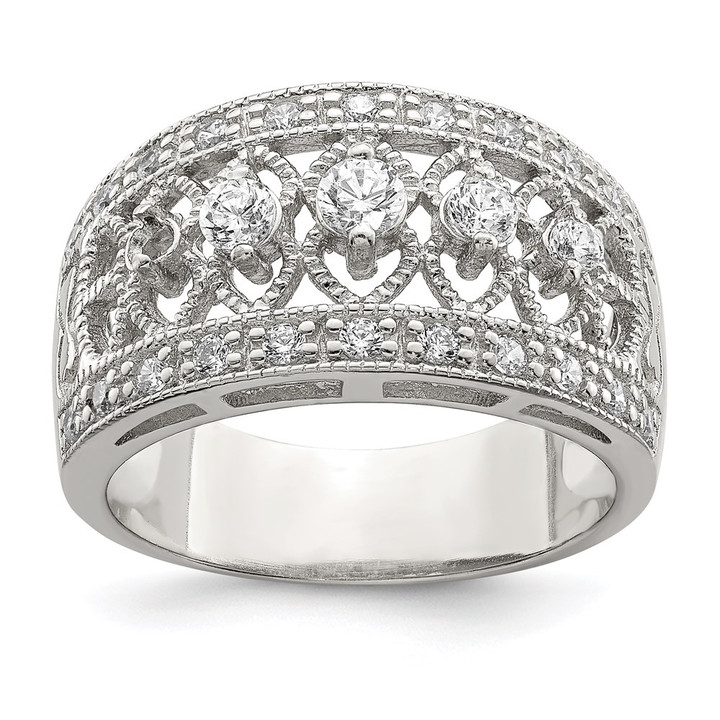 Sterling Silver Rhodium-plated Polished CZ Vintage Ring QR1372-6