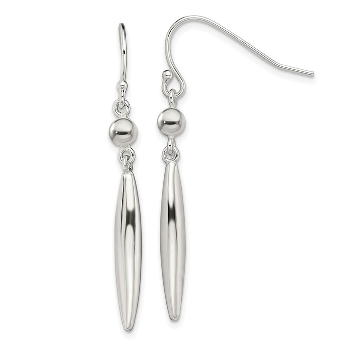 Sterling Silver Polished Bead & Elongated Oval Dangle Earrings QE13596