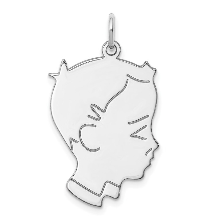 Sterl Silver Rh-plt Engraveable Boy Polished Front/Satin Back Disc Charm QM366/18
