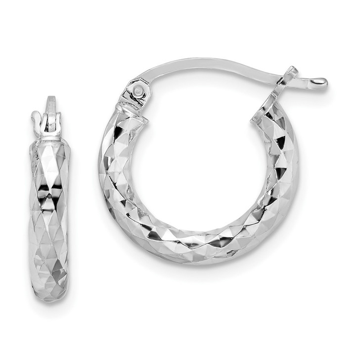 Sterling Silver Rhodium-plated 3.00mm Diamond-cut Hoop Earrings QE3544