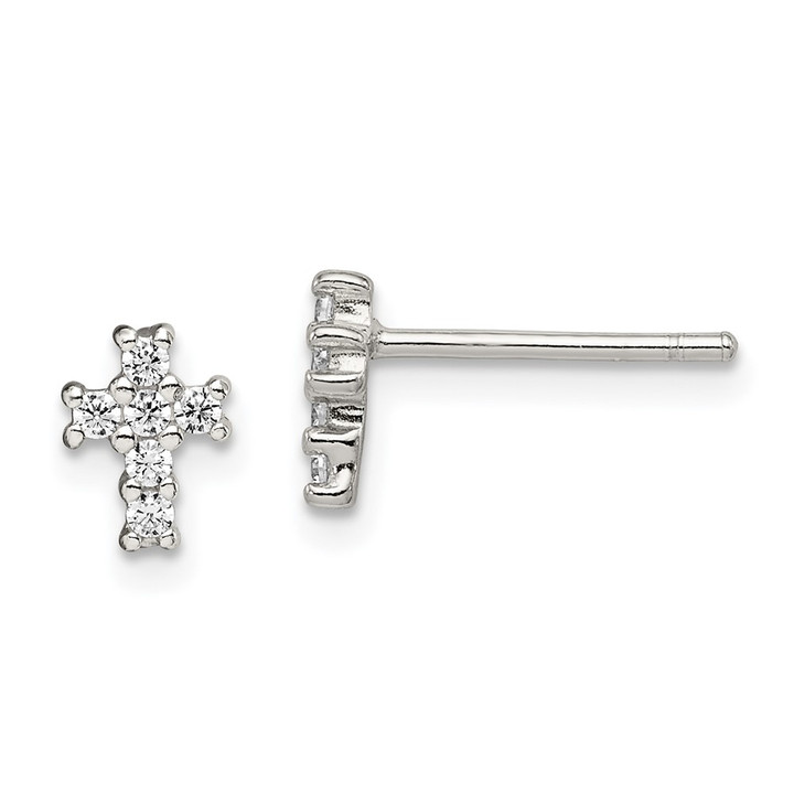 Sterling Silver Rhodium-plated Polished CZ Cross Post Earrings QE12948