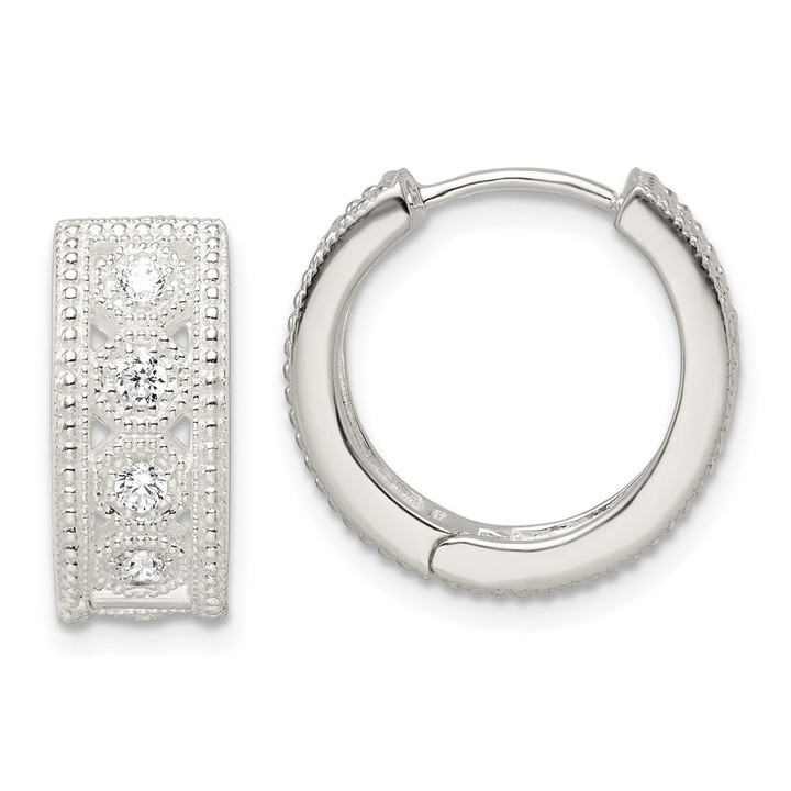 Sterling Silver CZ Hinged Hoop Earrings QE16303