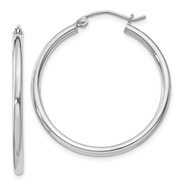 Sterling Silver Rhodium-plated 2mm Round Hoop Earrings QE802