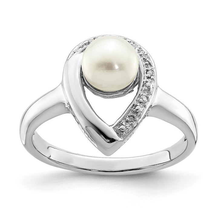 Sterling Silver Rhodium Plated Diamond and FW Cultured Pearl Ring QR4479-6