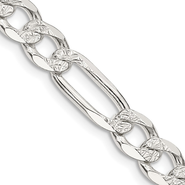Sterling Silver 6.75mm Pav Flat Figaro Chain QFF180-26