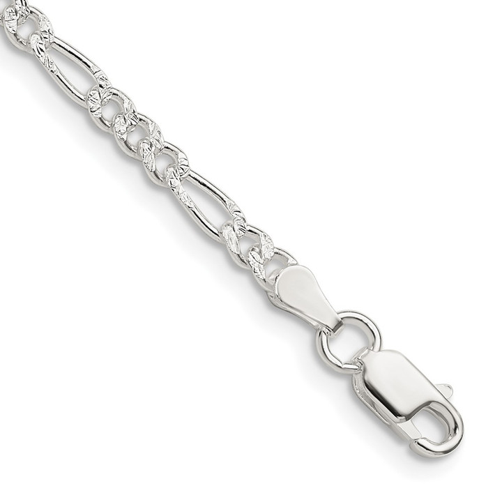 Sterling Silver 3mm Pav Flat Figaro Chain QFF080-8