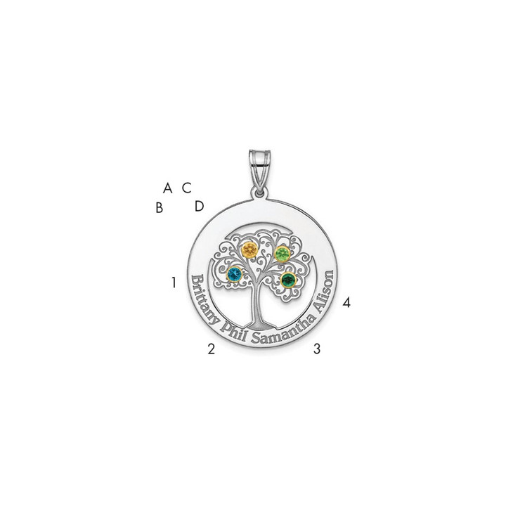 Sterling Silver/Rhod-plated 4 Birthstone with 14k Bezel Family Pendant QMP10/4G
