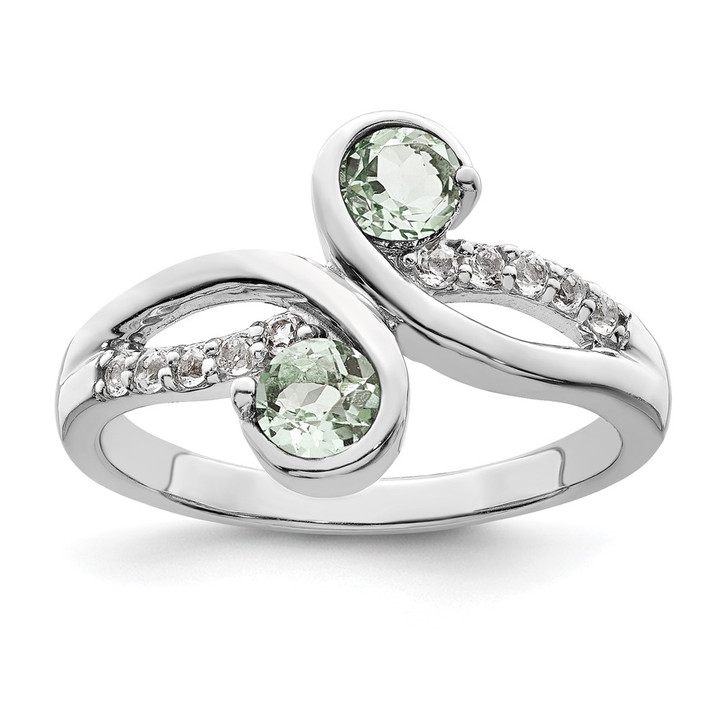 SS Rhod-plated .6t.w. Green Quartz & White Topaz Swirl Ring QR7413AG-8