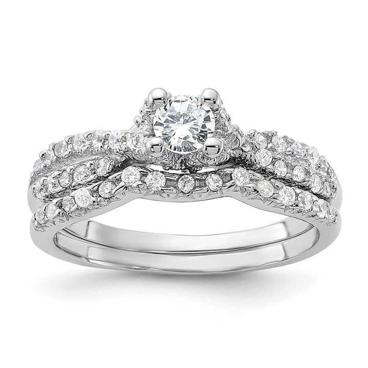 Sterling Silver Rhodium-plated 2-Piece CZ Wedding Set Ring QR2709-7