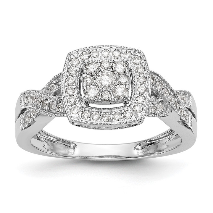 14K White Gold Lab Grown VS/SI FGH Dia Complete Cluster Engagement Ring RM2397E-040-WLG