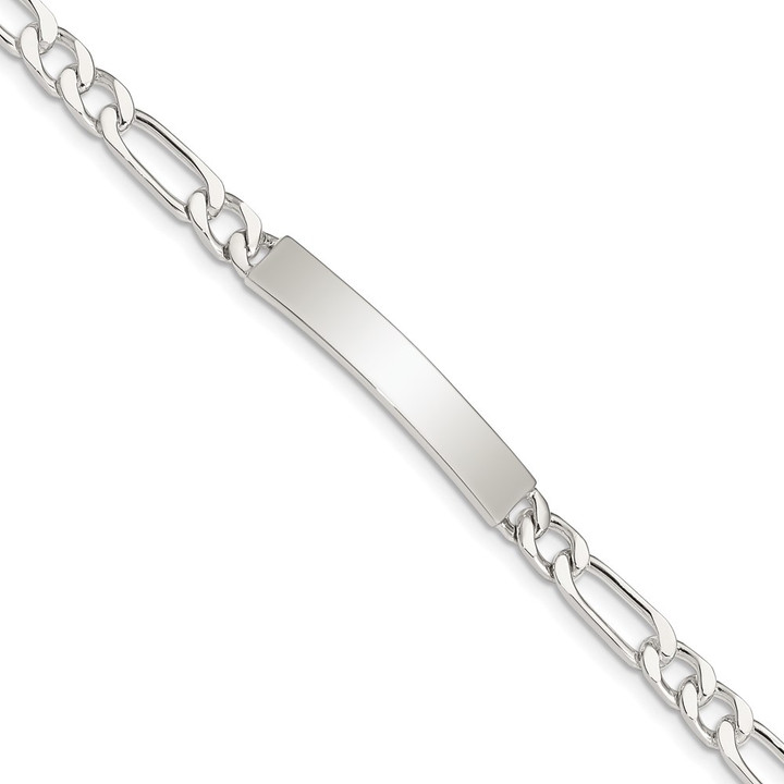 Sterling Silver 8inch Polished Engraveable Figaro Link ID Bracelet QID107-8